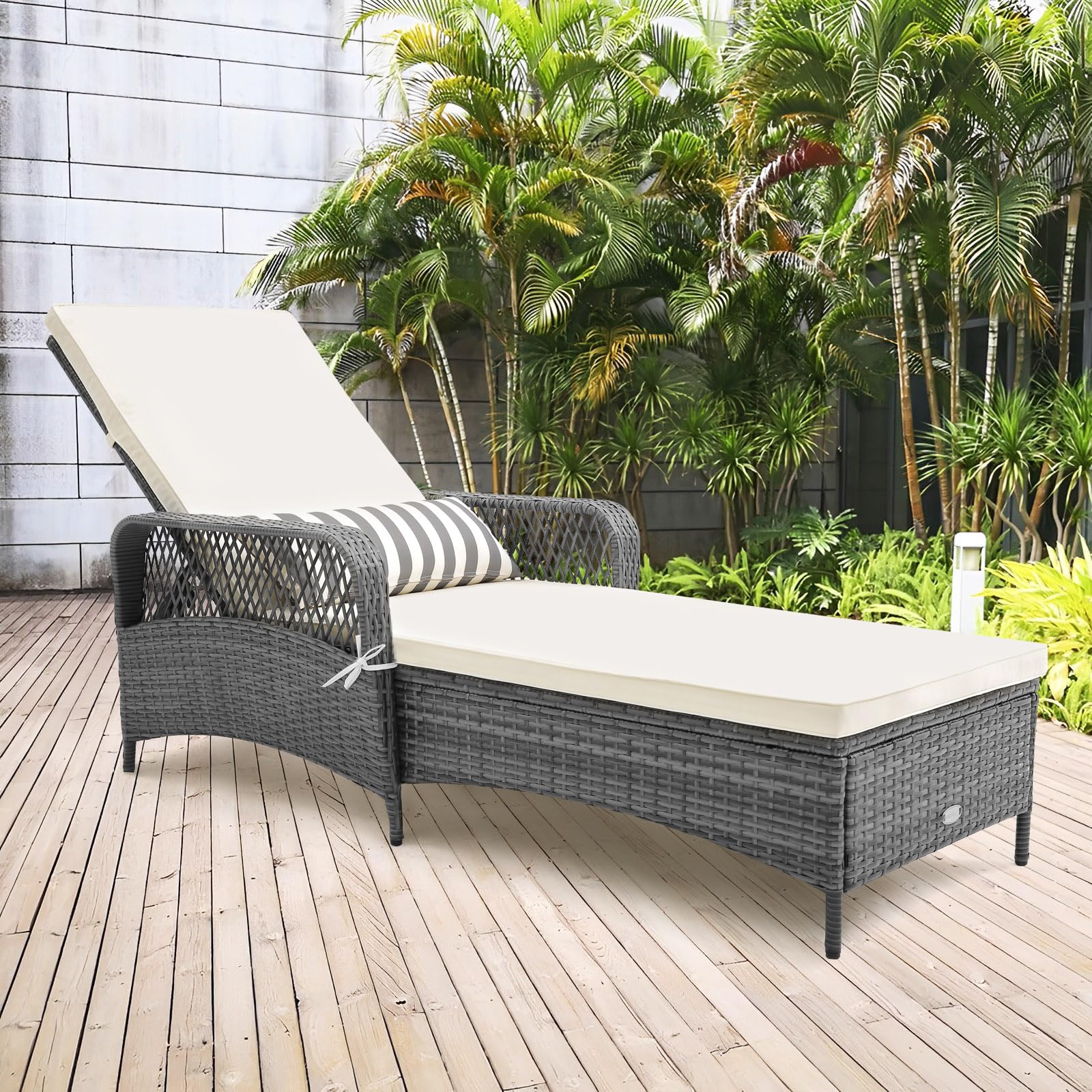 Tangkula Chaise longue d'extérieur, fauteuil inclinable en PE pour patio avec dossier à 6 niveaux